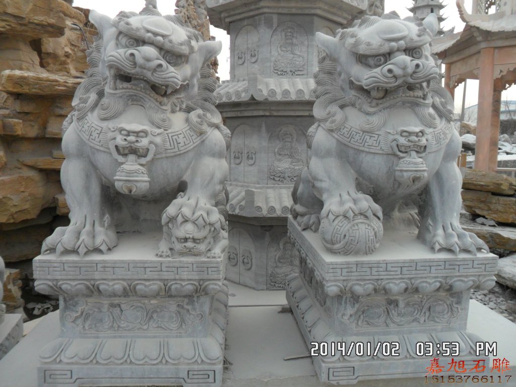 獅子 石彫刻 置物(H)【kurokunn】